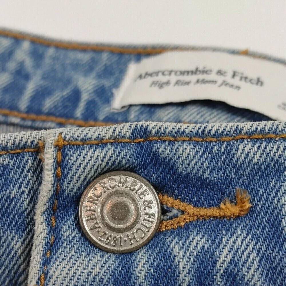 Abercrombie & Fitch High Rise Mom Jean Womens 26/2 S Blue Denim Short Distressed